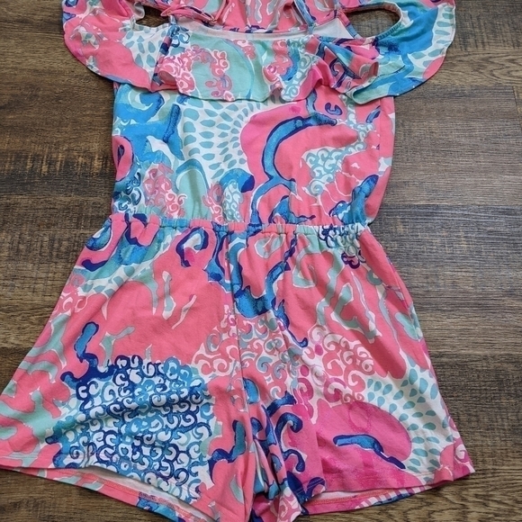 LILLY Pulitzer Klea Romper in Coral Reef I'm So Jelly Shorts - Picture 5 of 9
